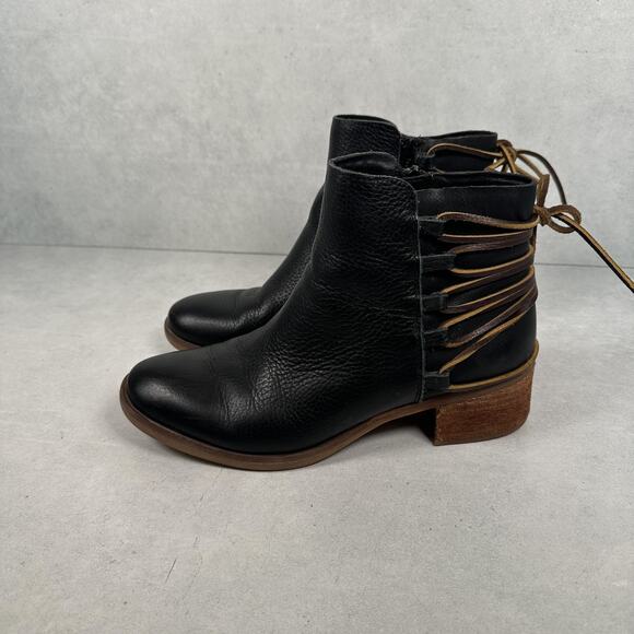 Korks Boots Womens Size 8.5 Black Leather Ankle Block Heel Western Zip Lace Up - Picture 3 of 10
